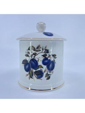 vintage fortnum & mason jam jar fine bone china blue plum motif gold trim
